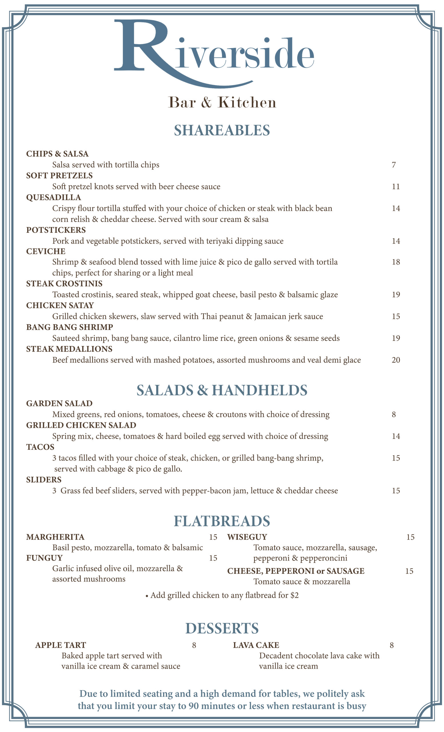 Riverside Bar & Kitchen Menu