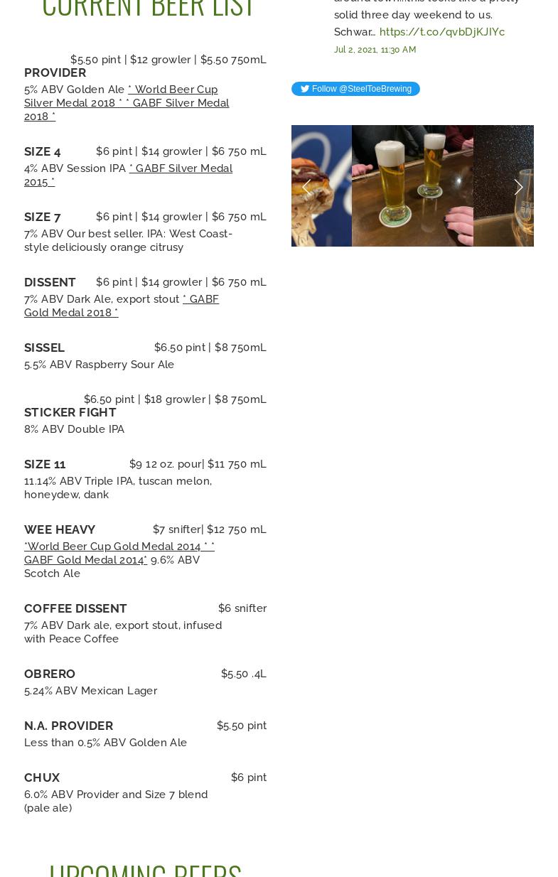 Steel Toe Brewing Menu