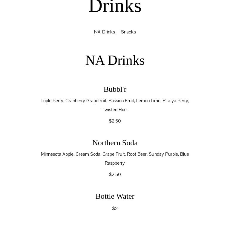 Back Shed Brewing Menu