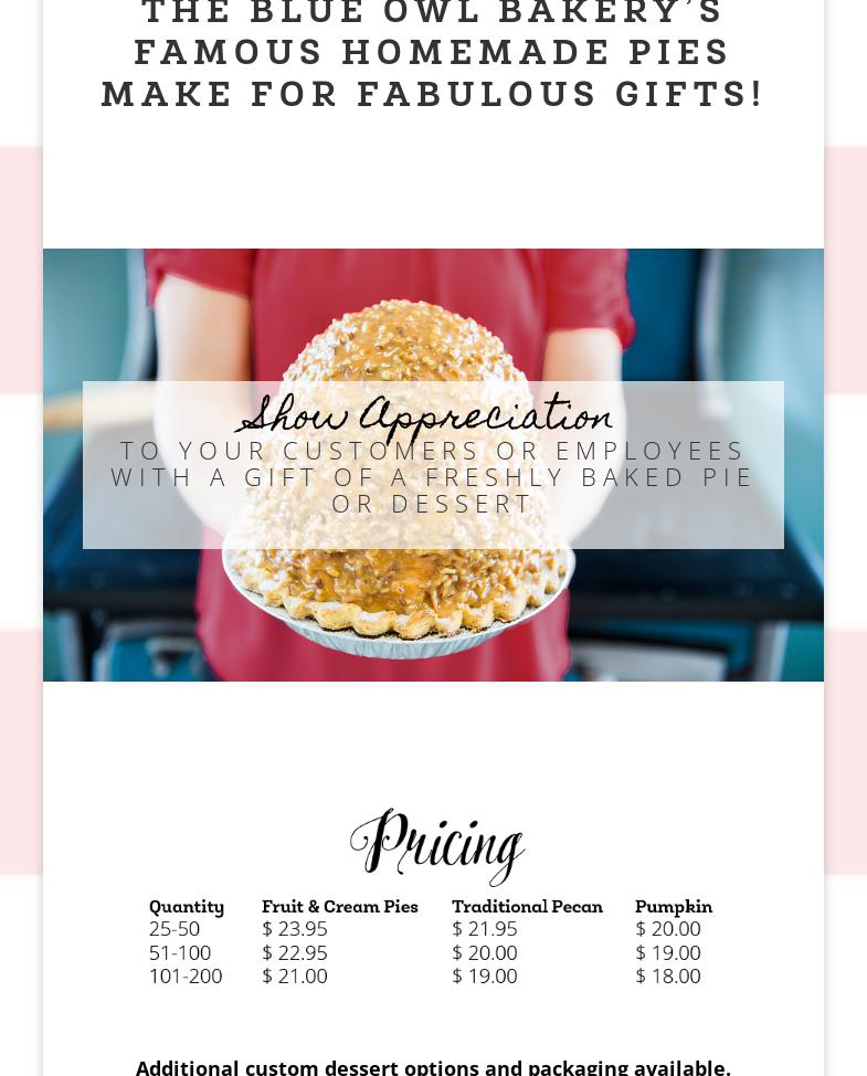 The Blue Owl Sweet Shoppe Menu