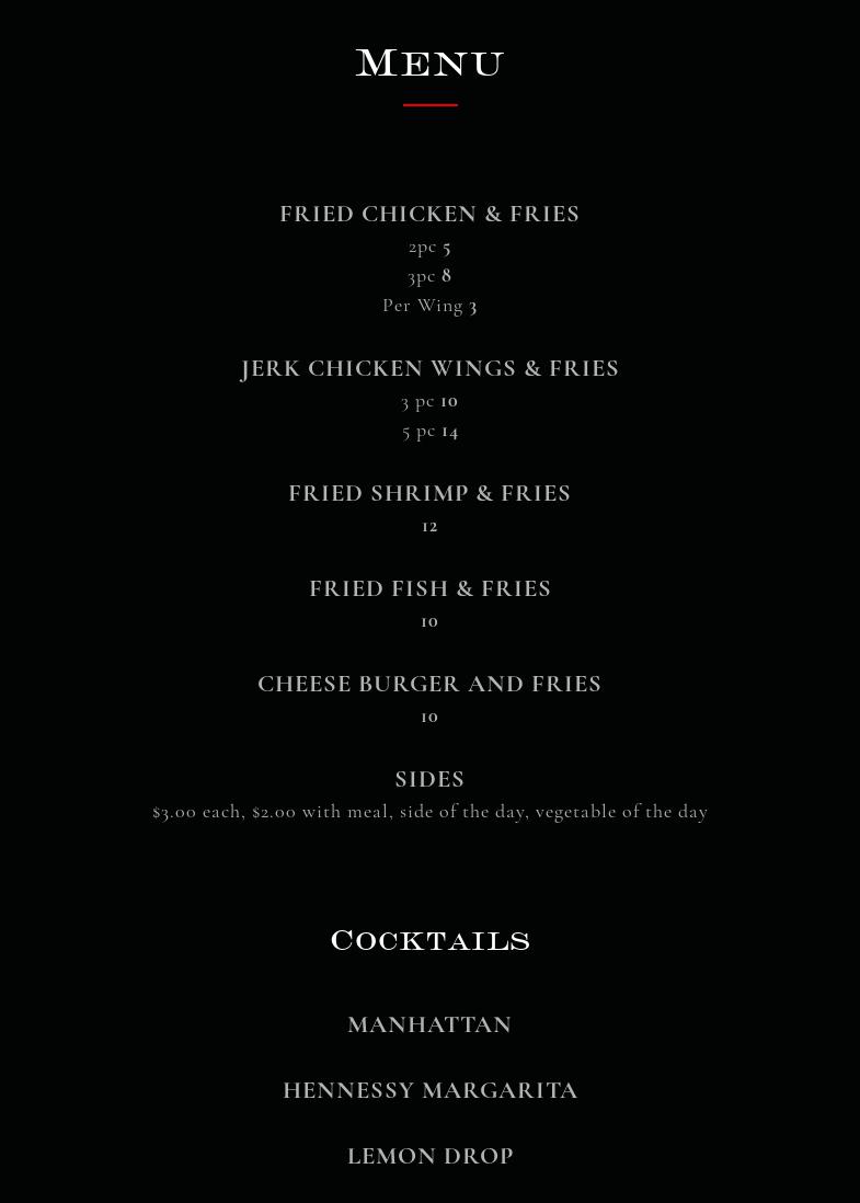 The Epicurean Lounge Menu