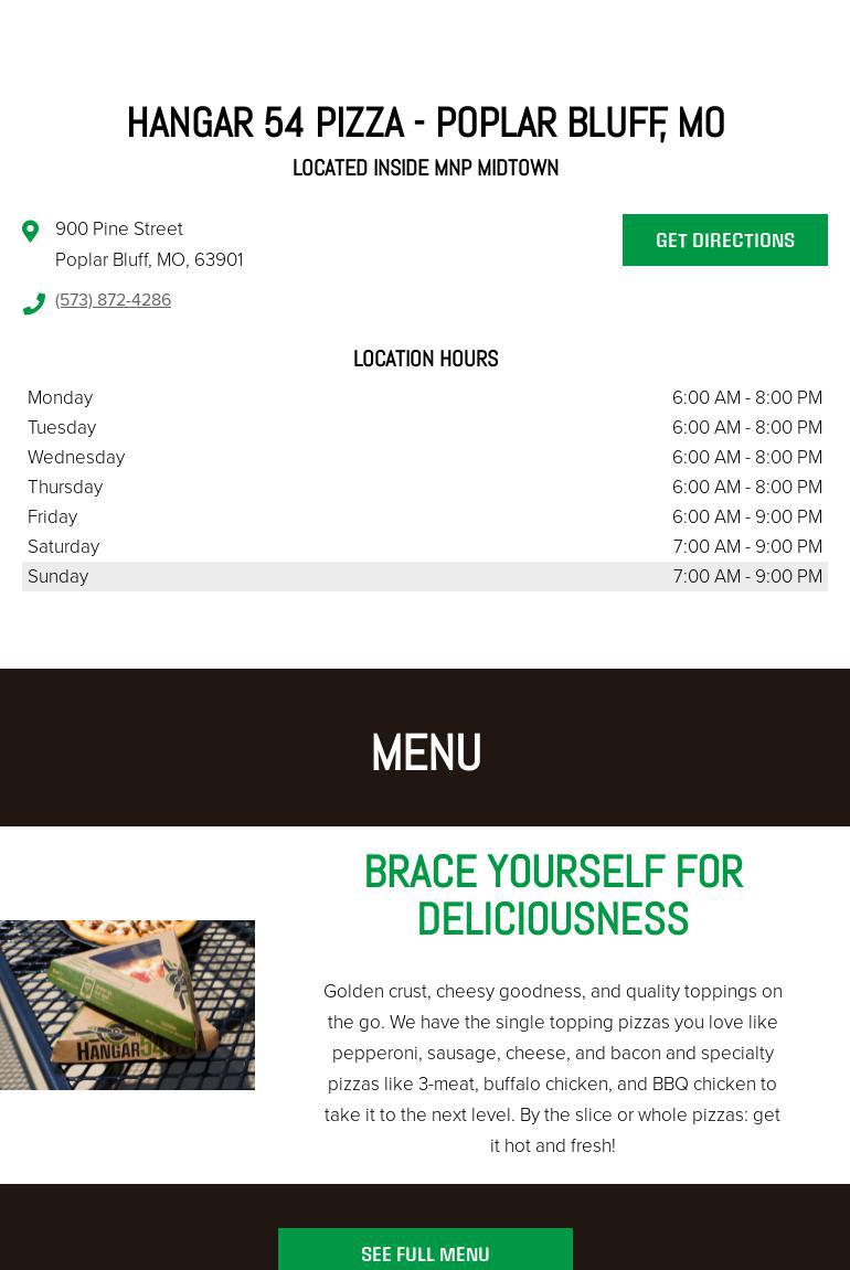 Hangar 54 Pizza Menu