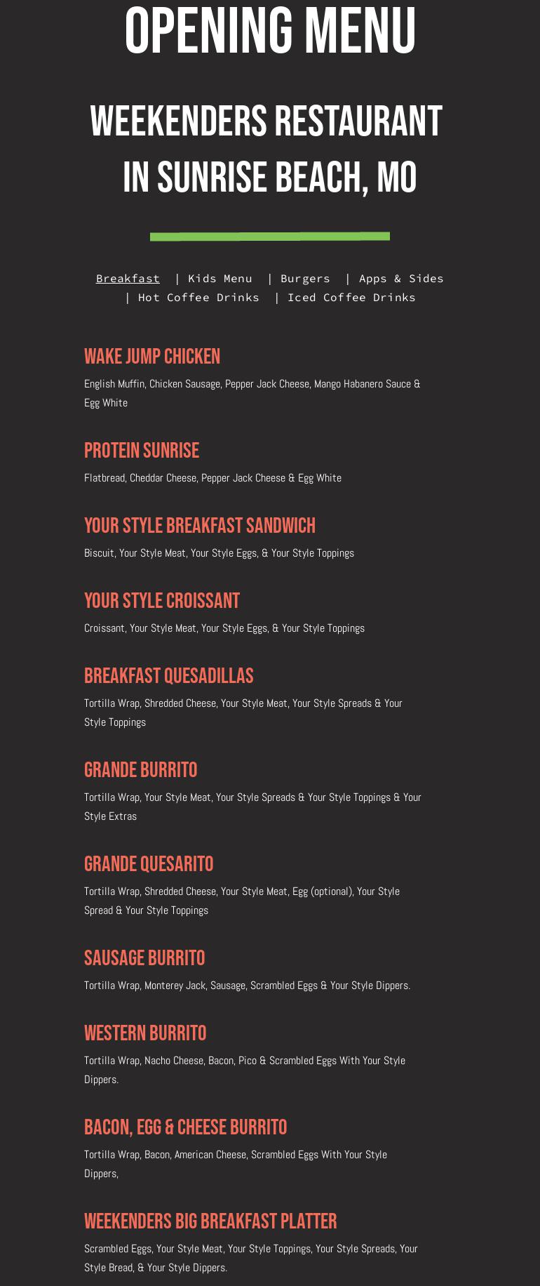 Weekenders Grill and Market Menu