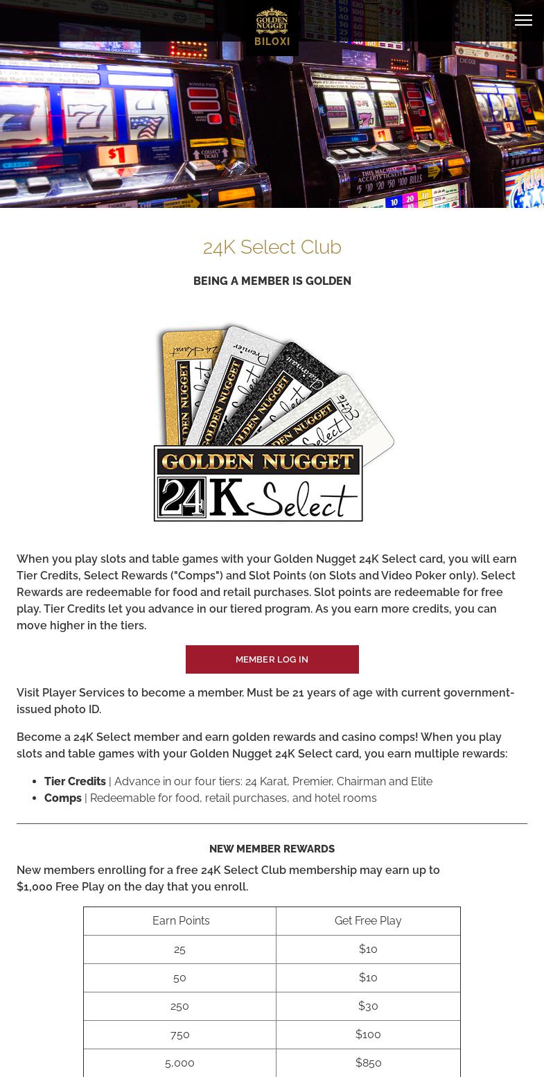 Golden Nugget Biloxi Hotel & Casino Menu