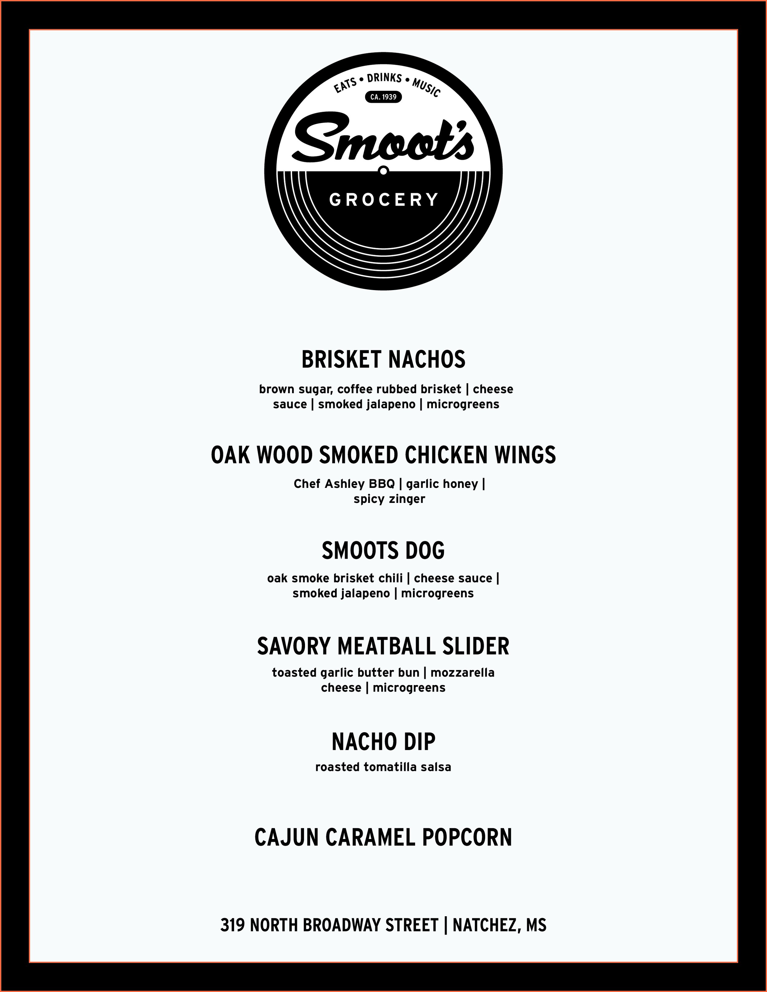 Smoot's Grocery Blues Lounge Menu