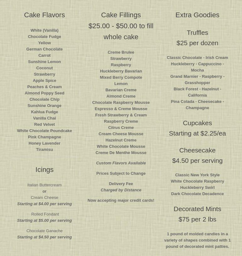 Cakes by Debi Menu
