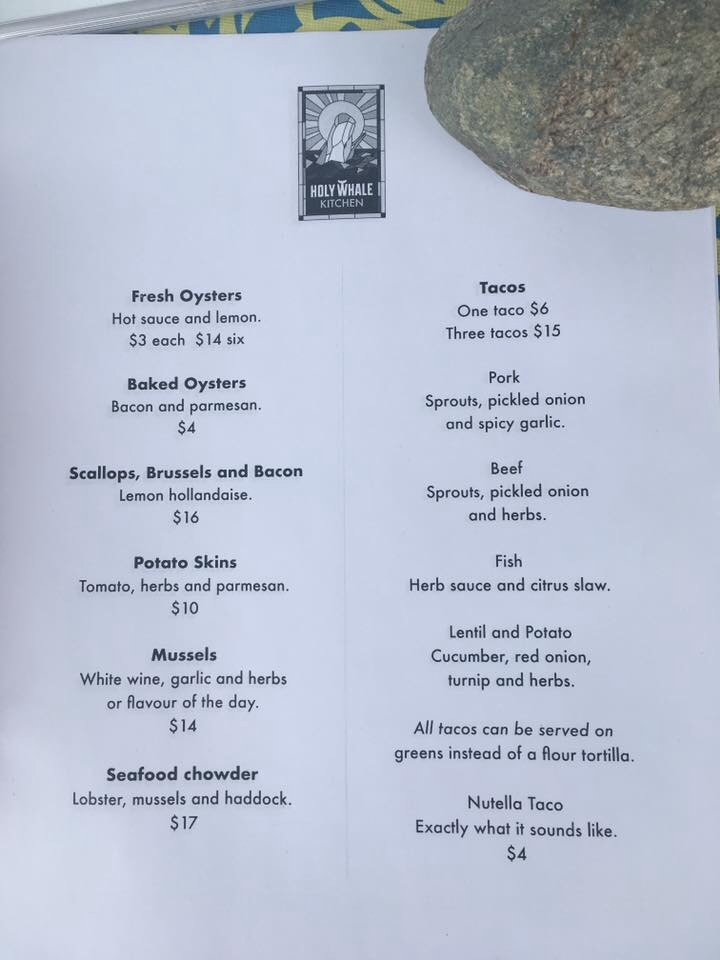 Holy Whale Brewery Menu