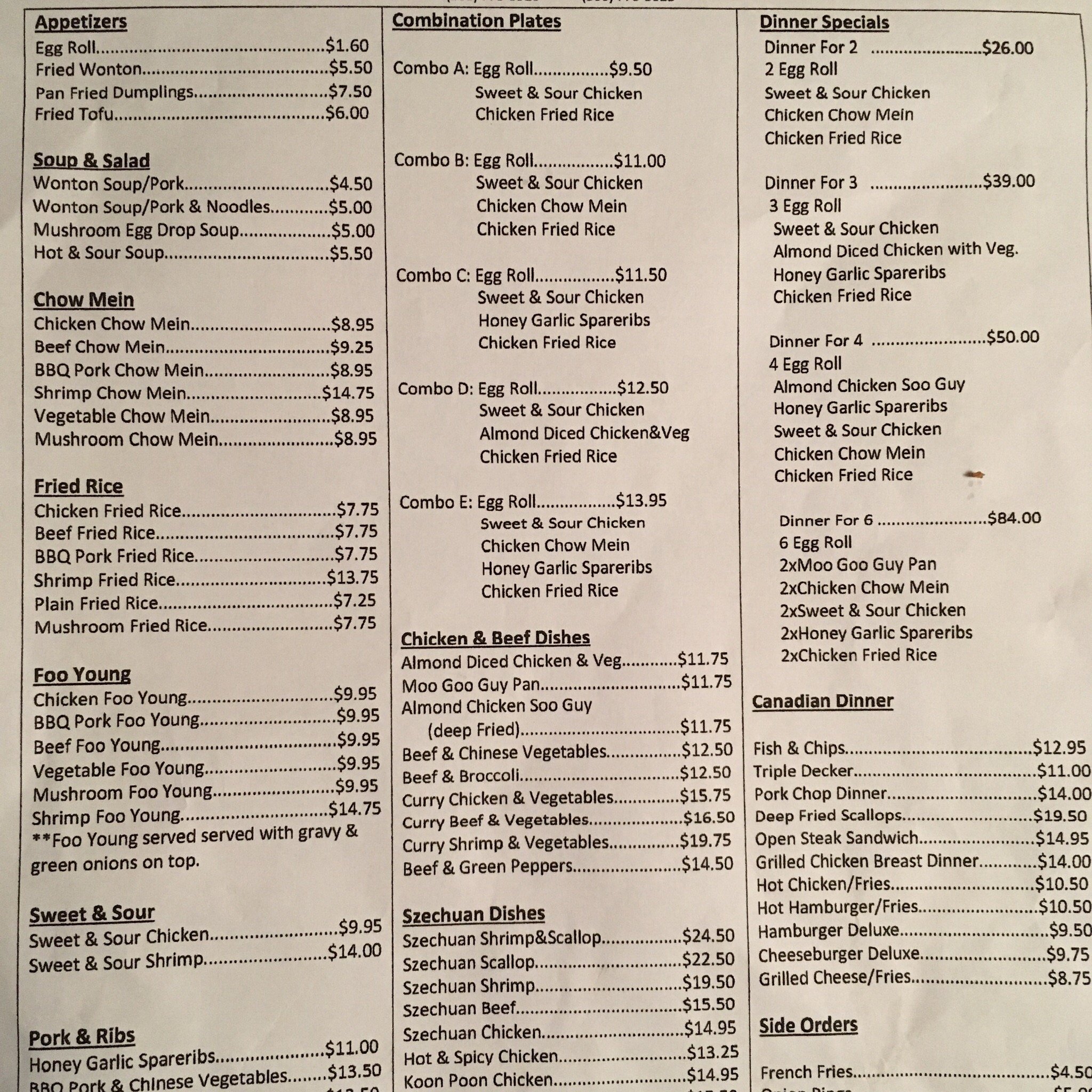 Welcome Back Restaurant Menu