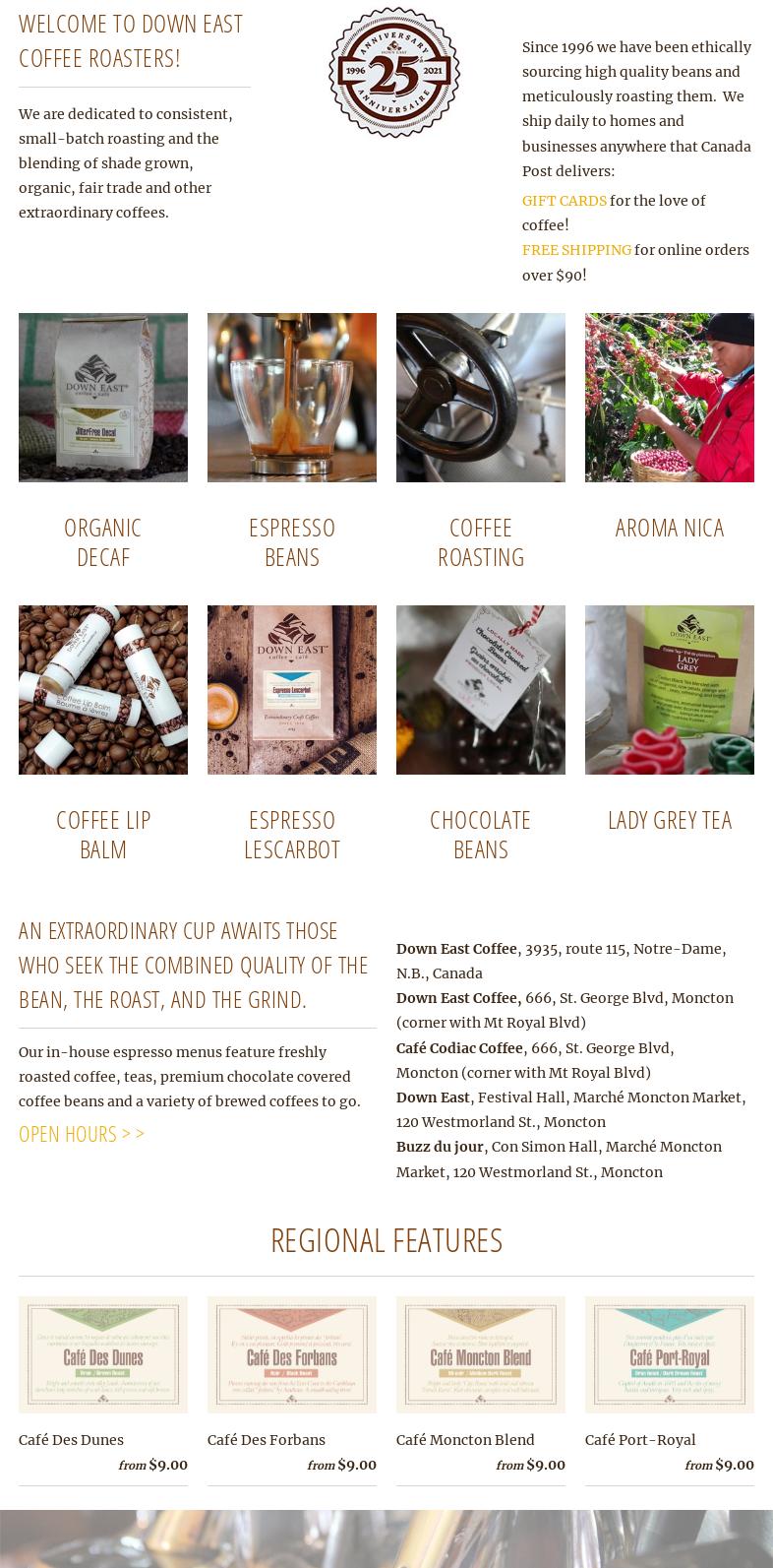 Down East Coffee Menu