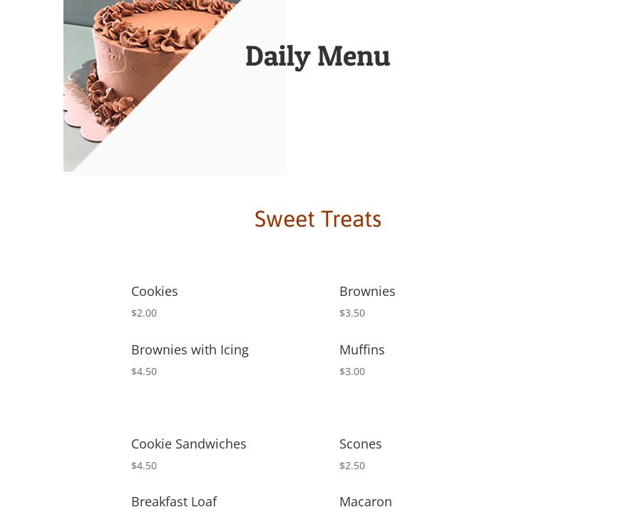 Sassy Cat Bakery Menu