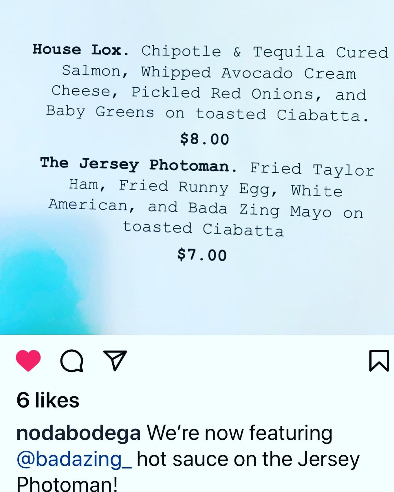 Bada Zing Hot Sauce Menu