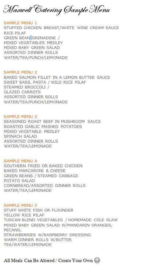Maxwell Catering Menu