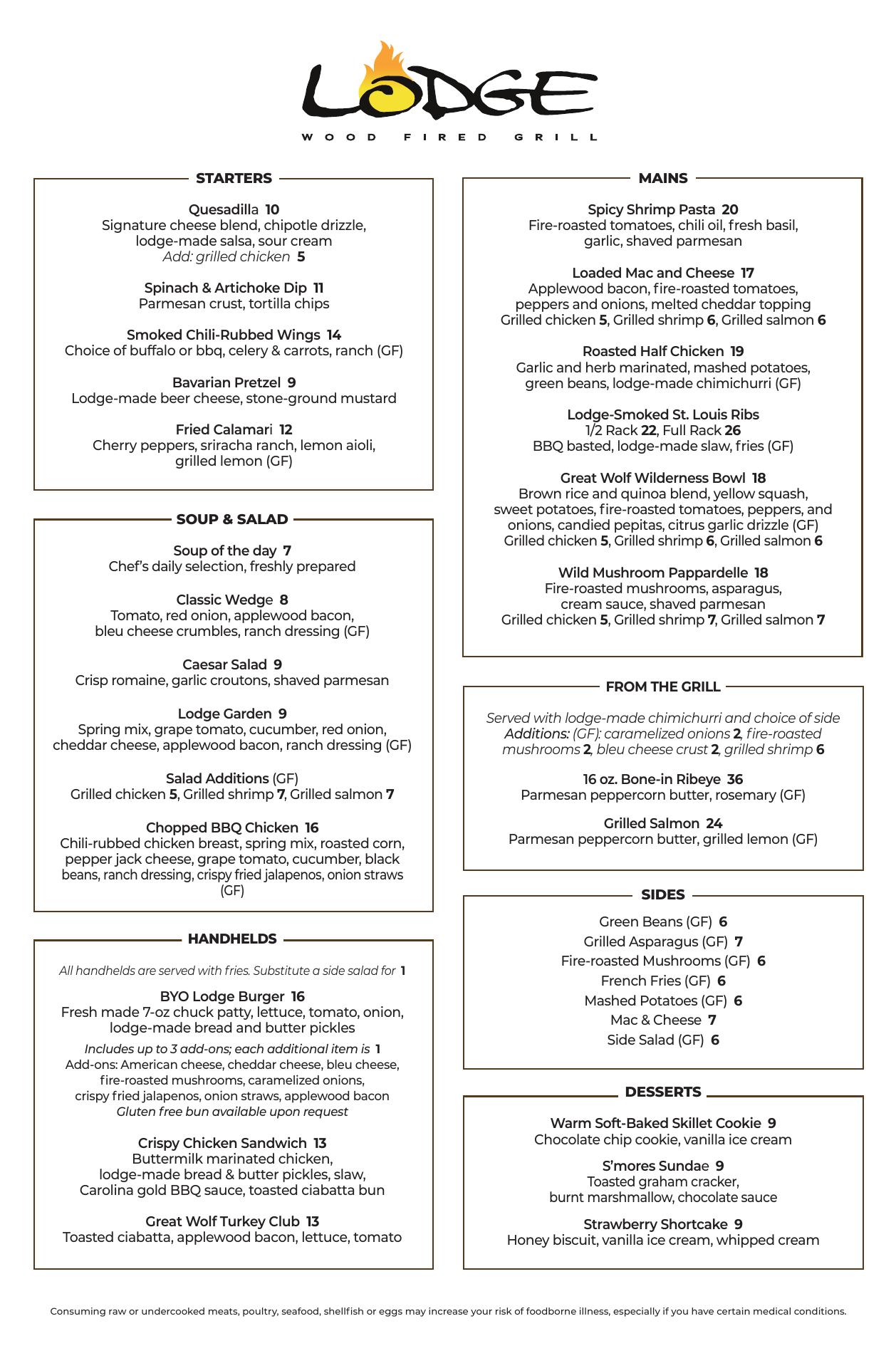 Lodge Wood Fired Grill Menu