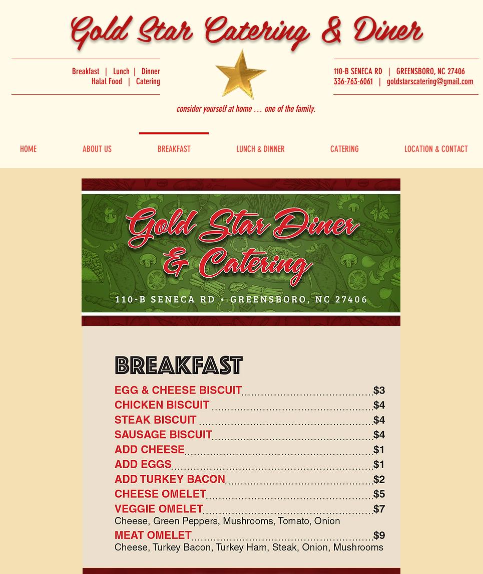 Gold Star Catering & Diner Menu