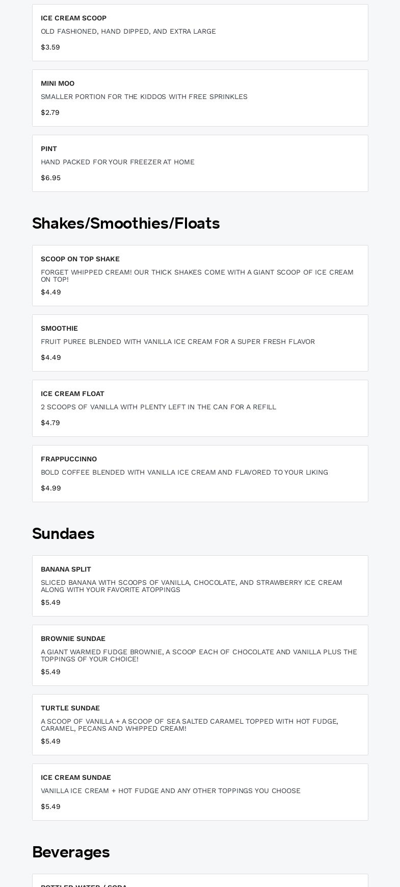 Scoop Kings Mountain CLOSED Menu