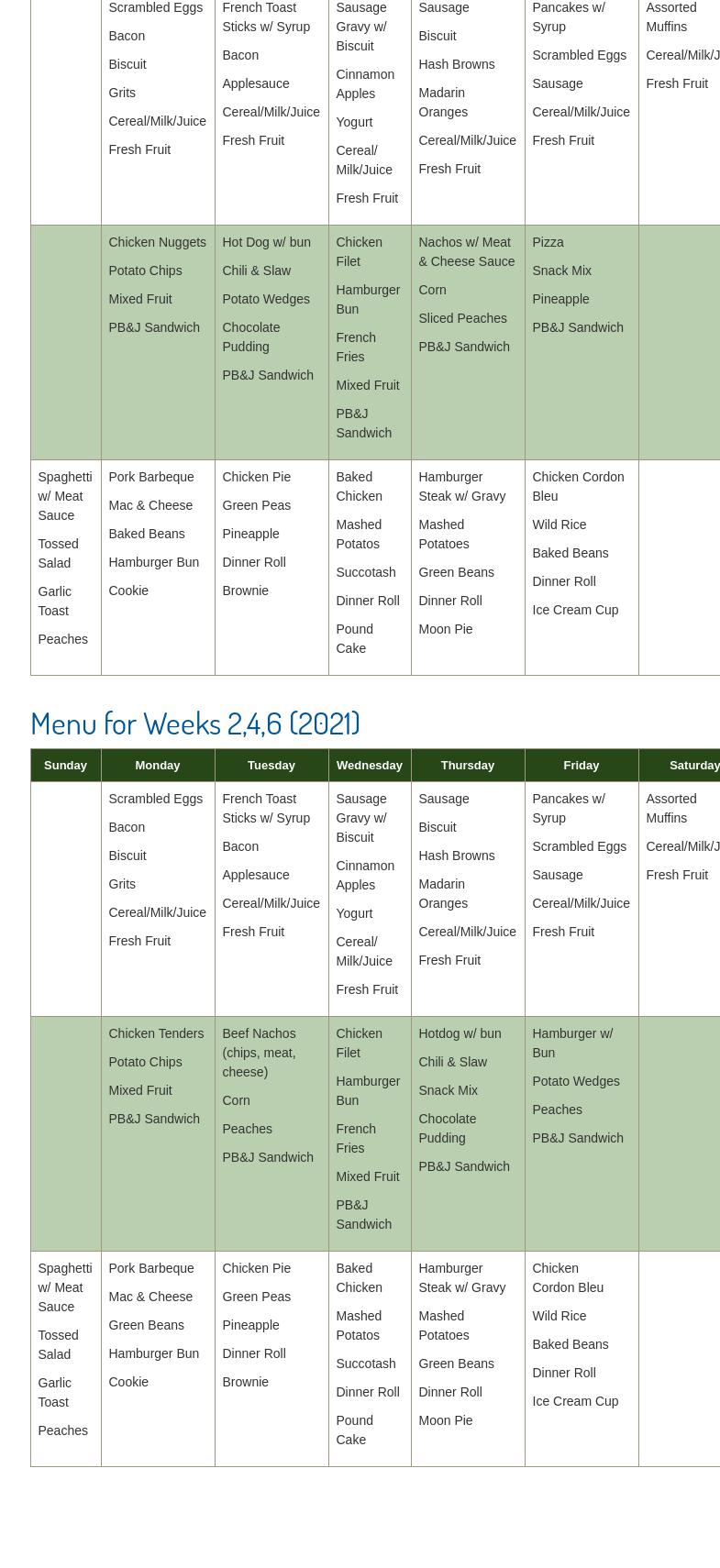 Harry R. Vaughn Sr. Dining Hall Menu
