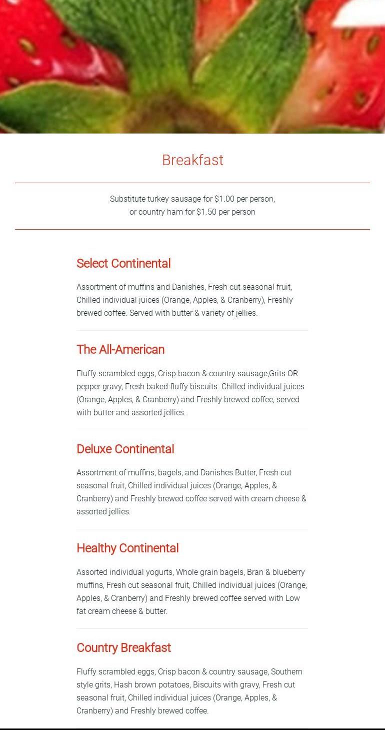 Rainbow Catering Menu