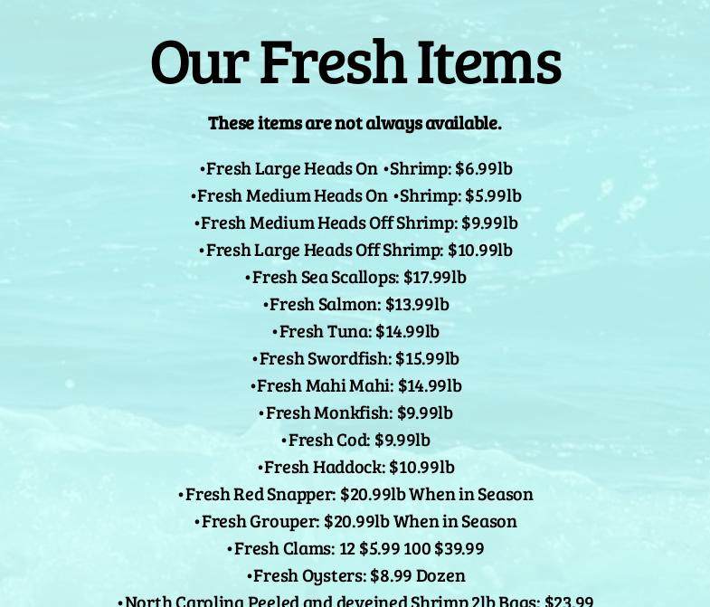 Shrimp Lady Seafood Market Menu