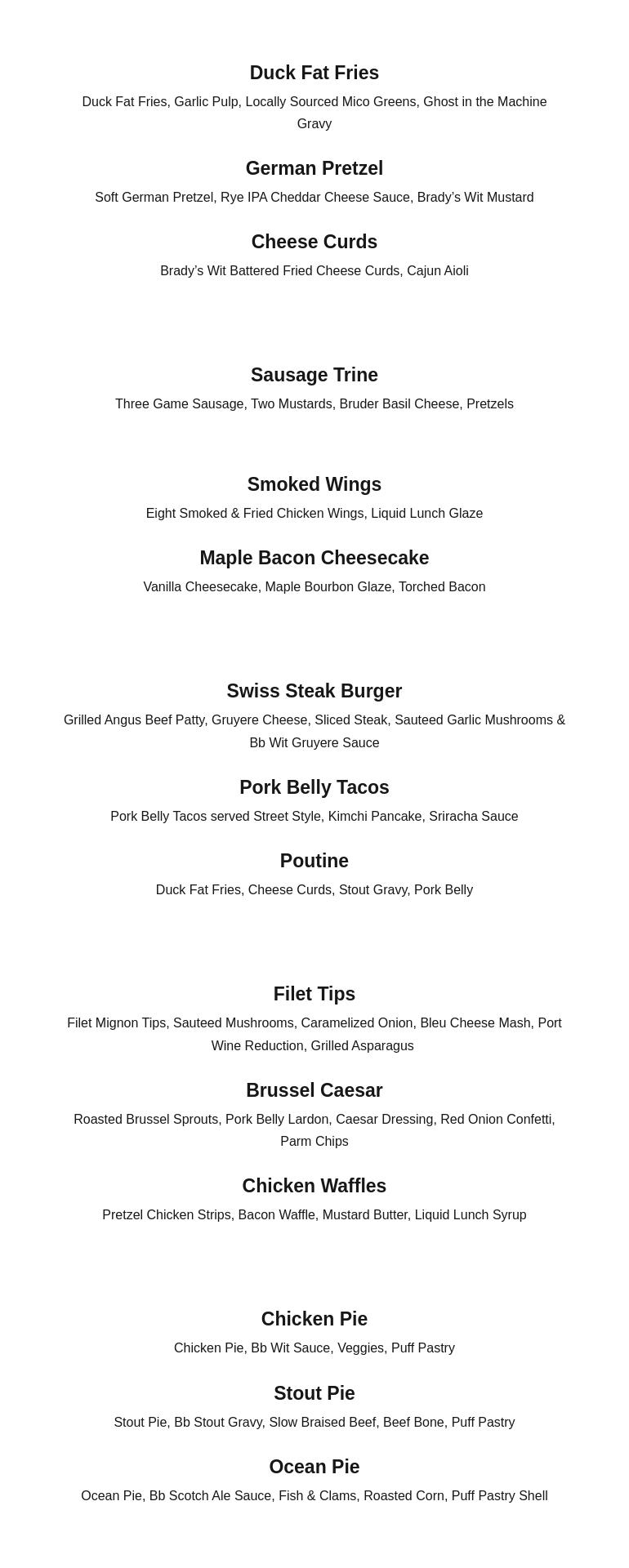 Bismarck Brewing Menu