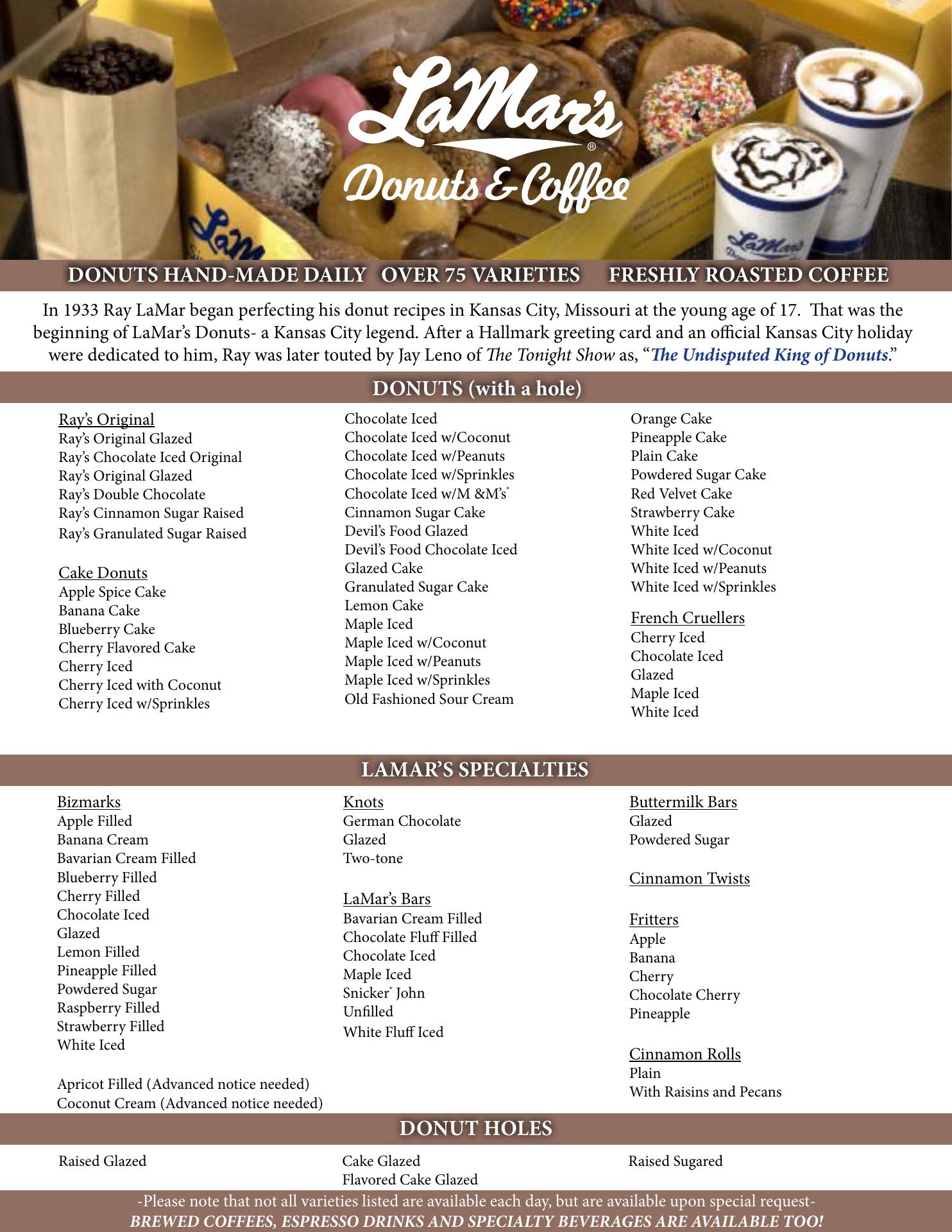 LaMar's Donuts and Coffee Menu