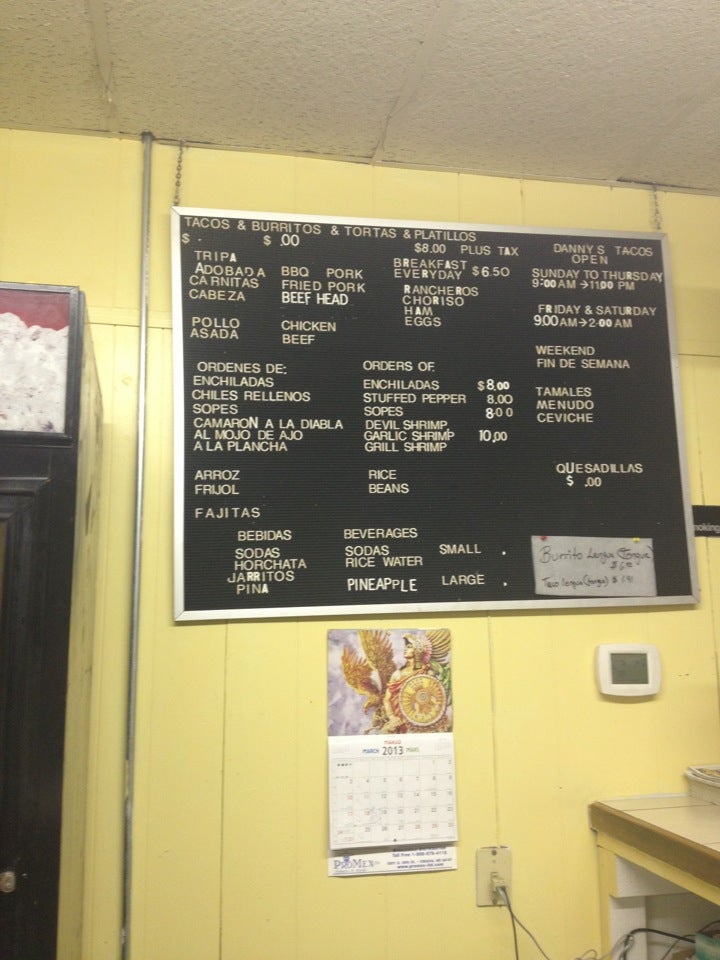 Danny's Tacos Menu