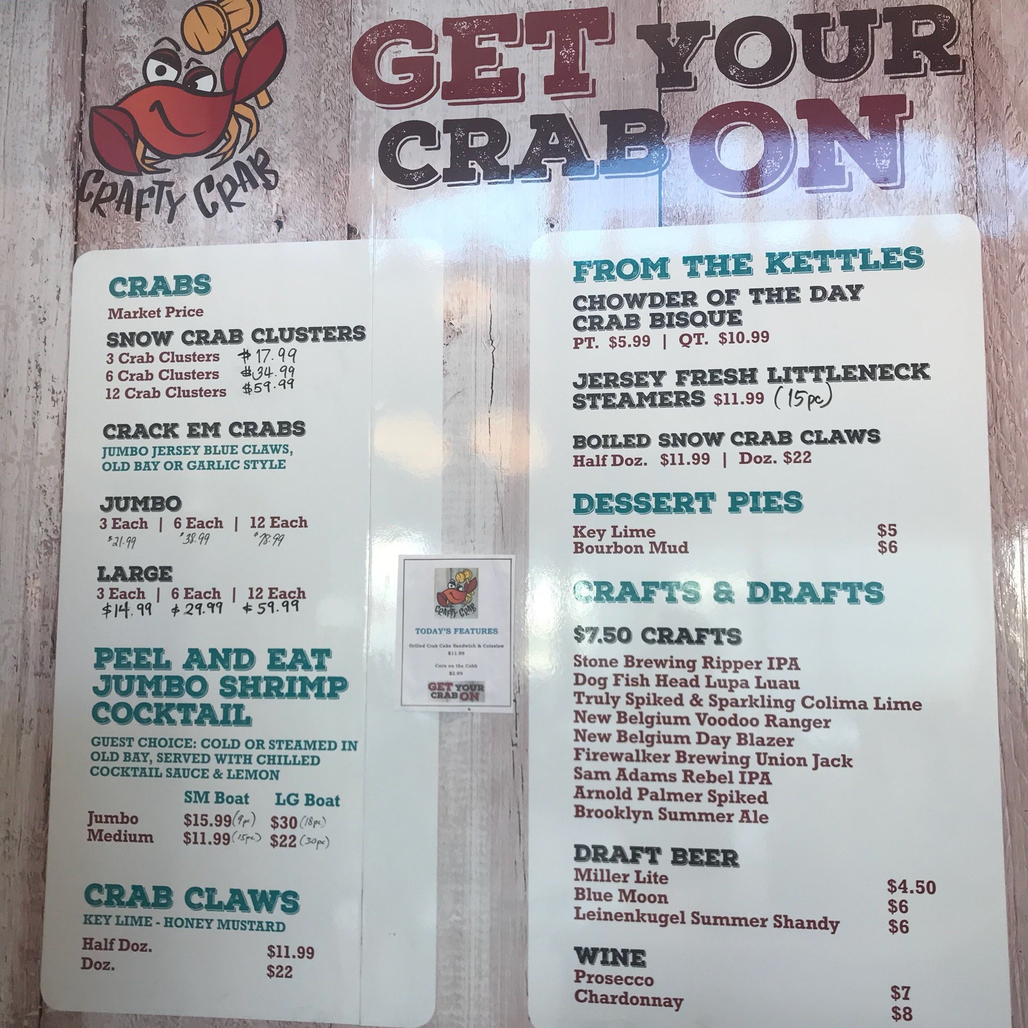 the crafty crab Menu