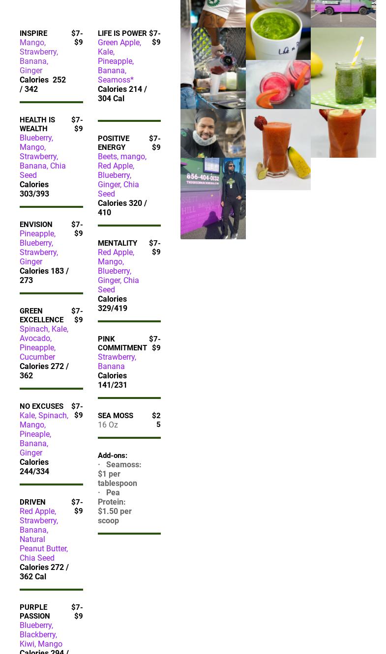 The Green Machine 856 LLC Menu