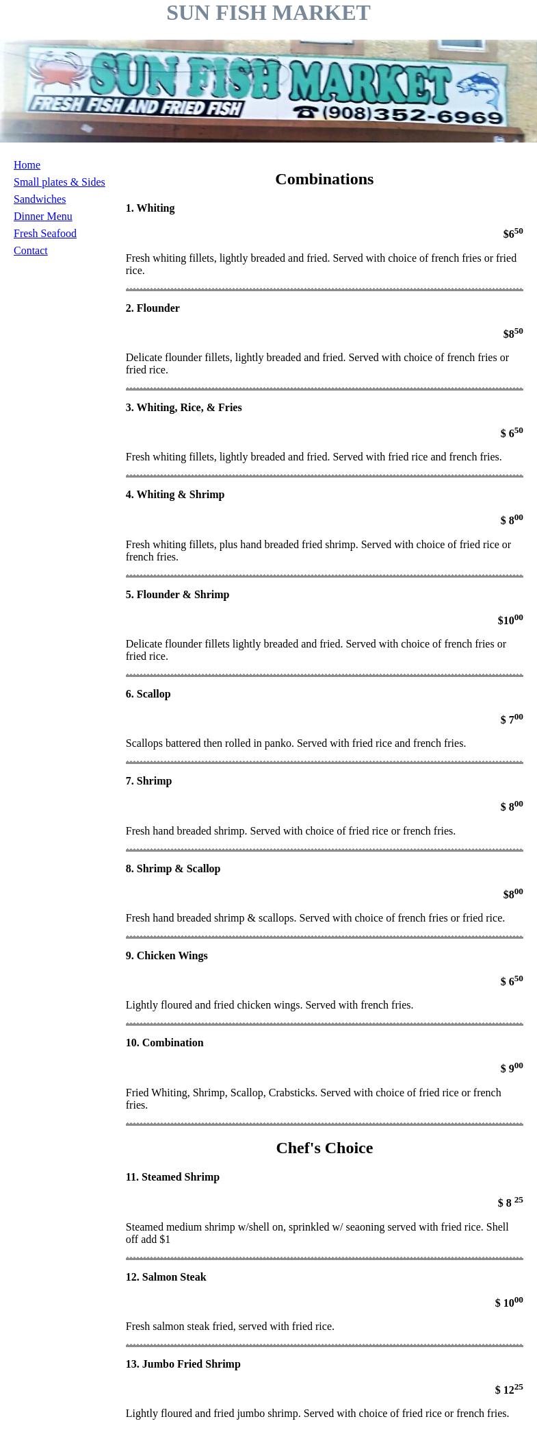 Sun Fish Market Menu