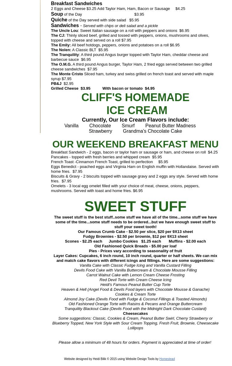 Tranquility Store Menu