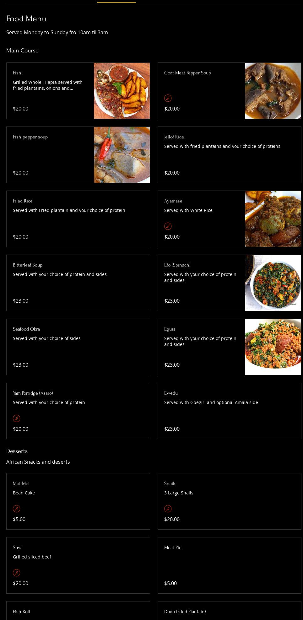 Moonlight Restaurant and Lounge Menu