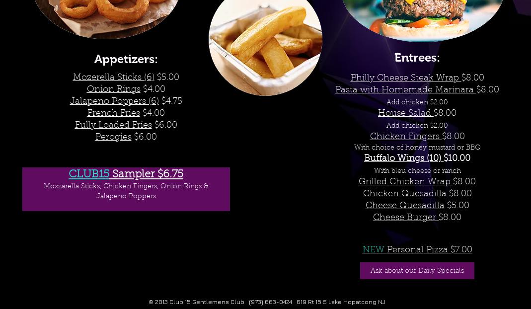 Club 15 Menu