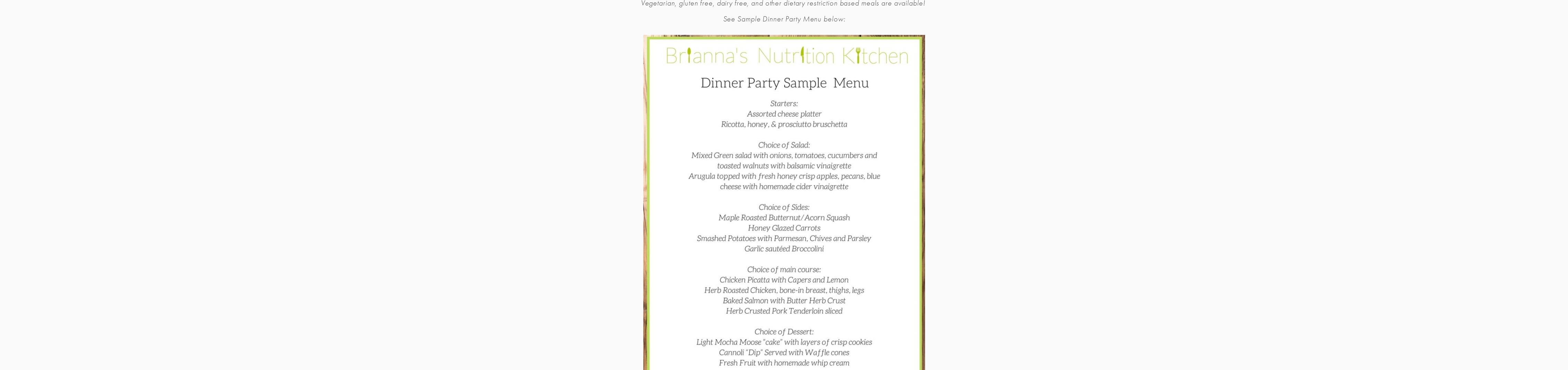 Brianna's Nutrition Kitchen LLC Personal Chef Services Menu