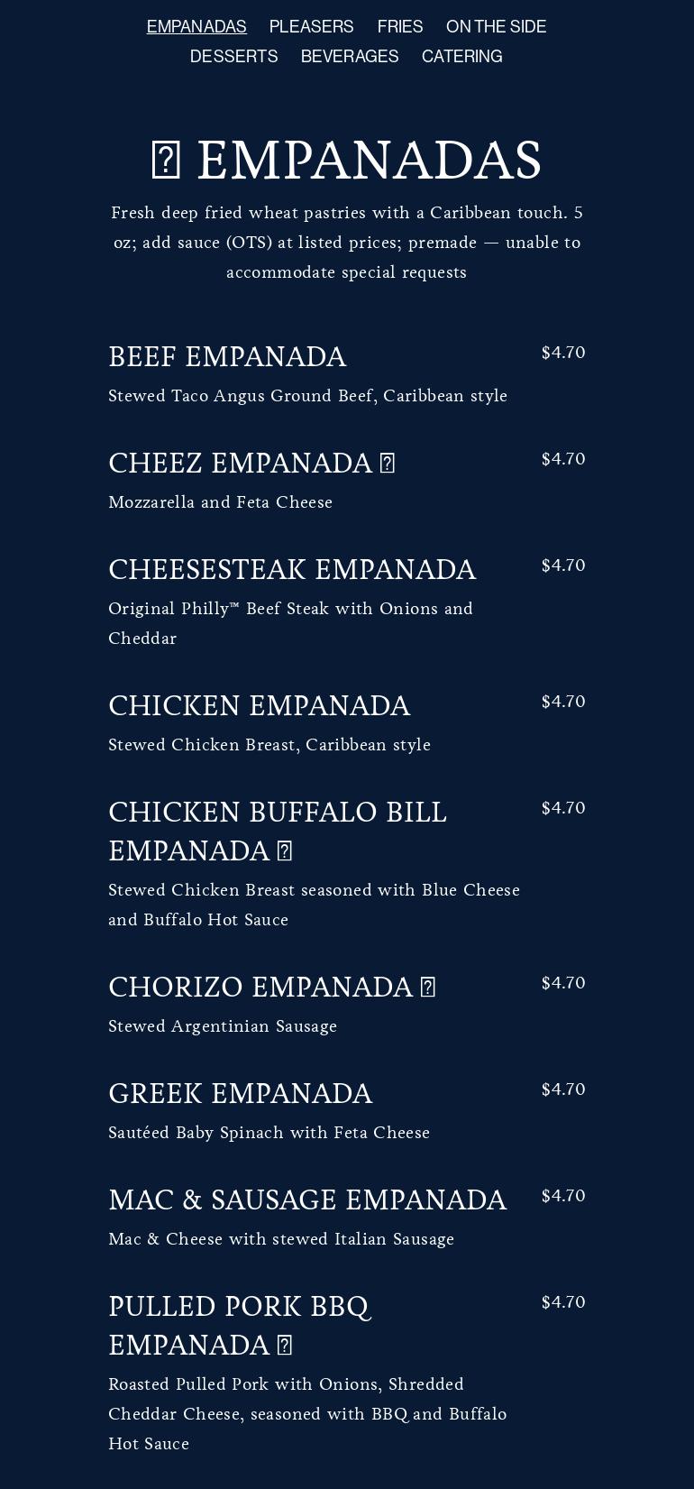 Empanada Station Menu