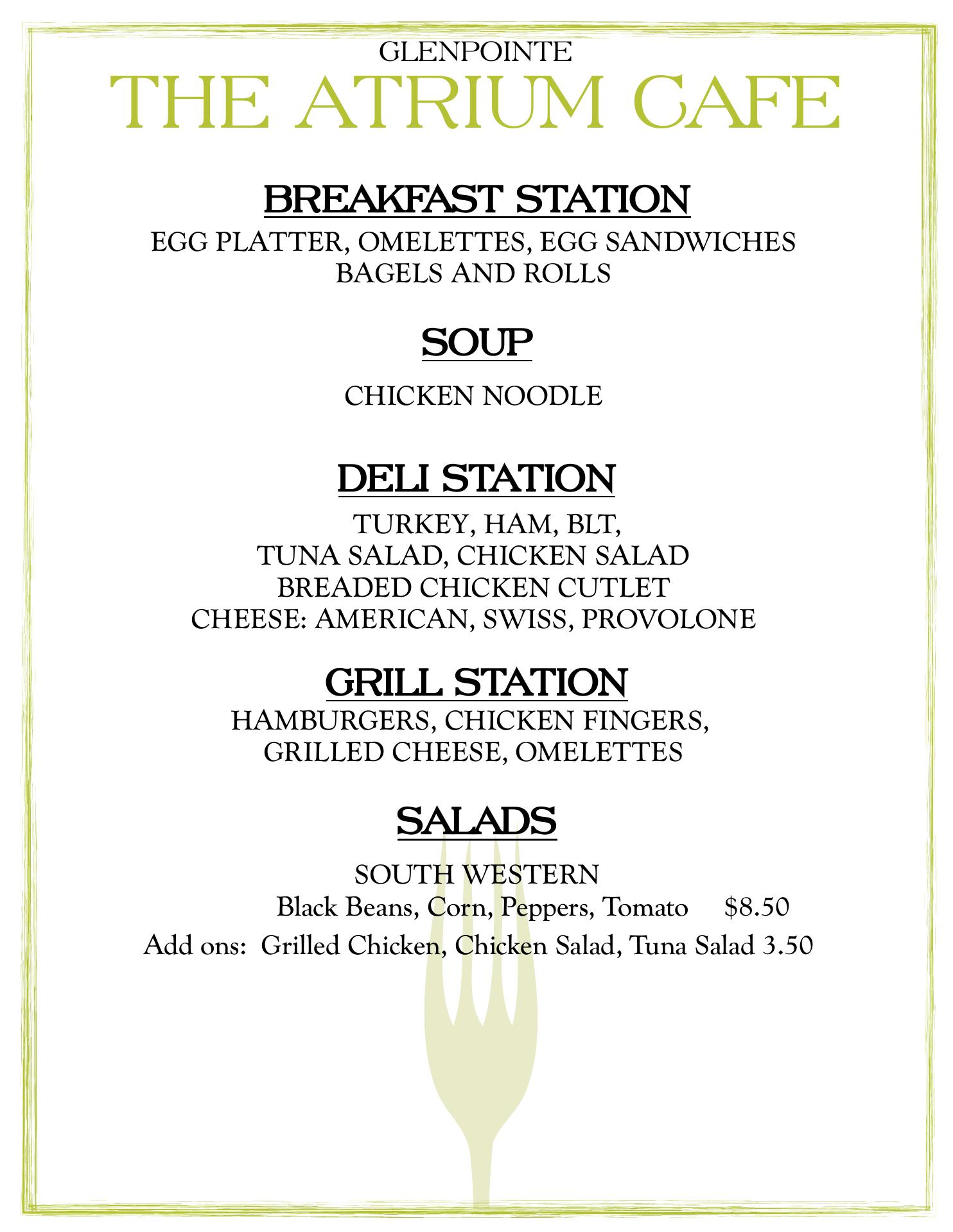 Atrium Cafe Menu