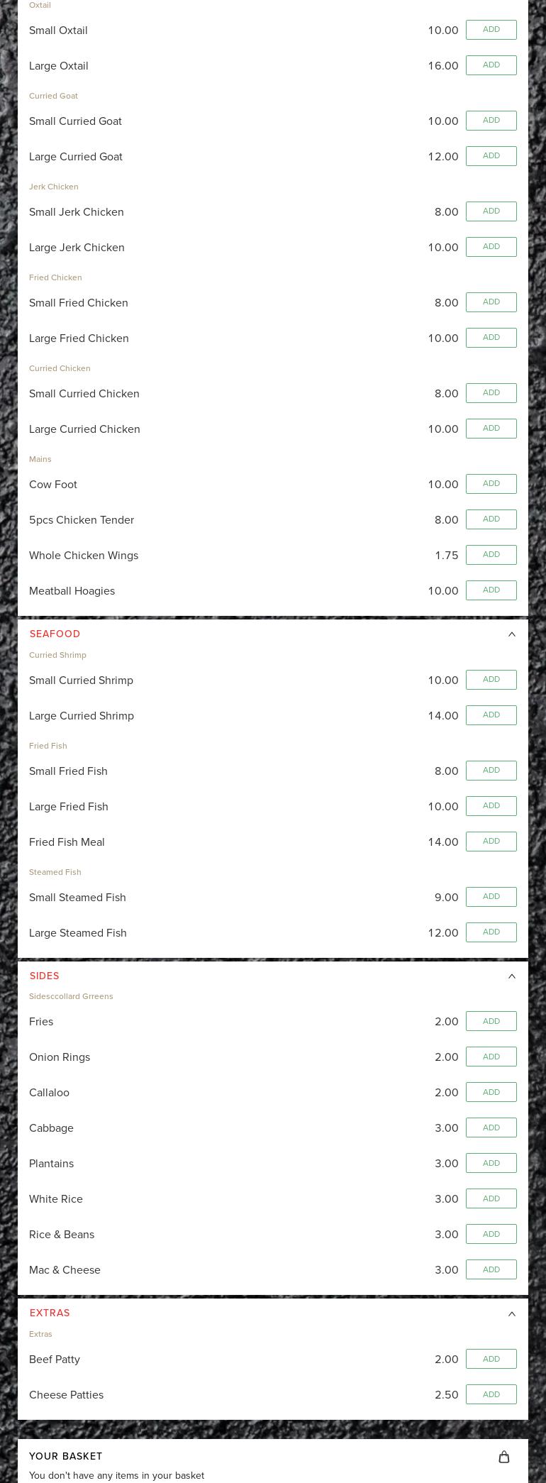 Black Roots Restaurant Menu