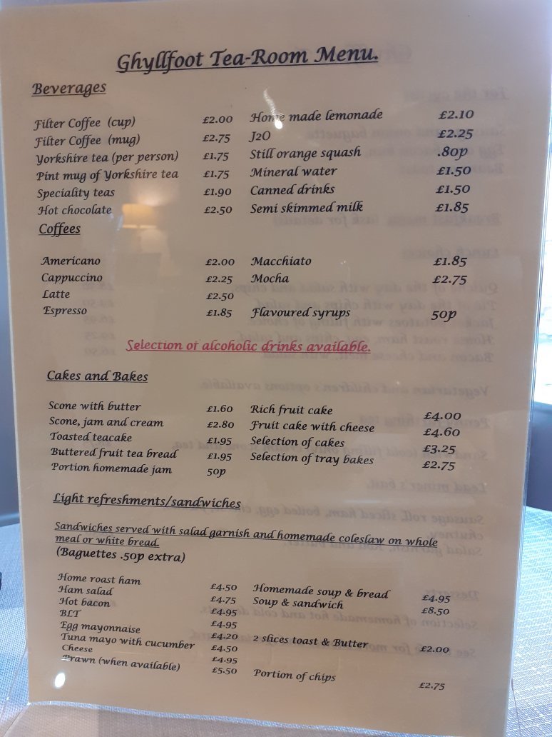 Ghyllfoot Tearoom & Bistro Menu