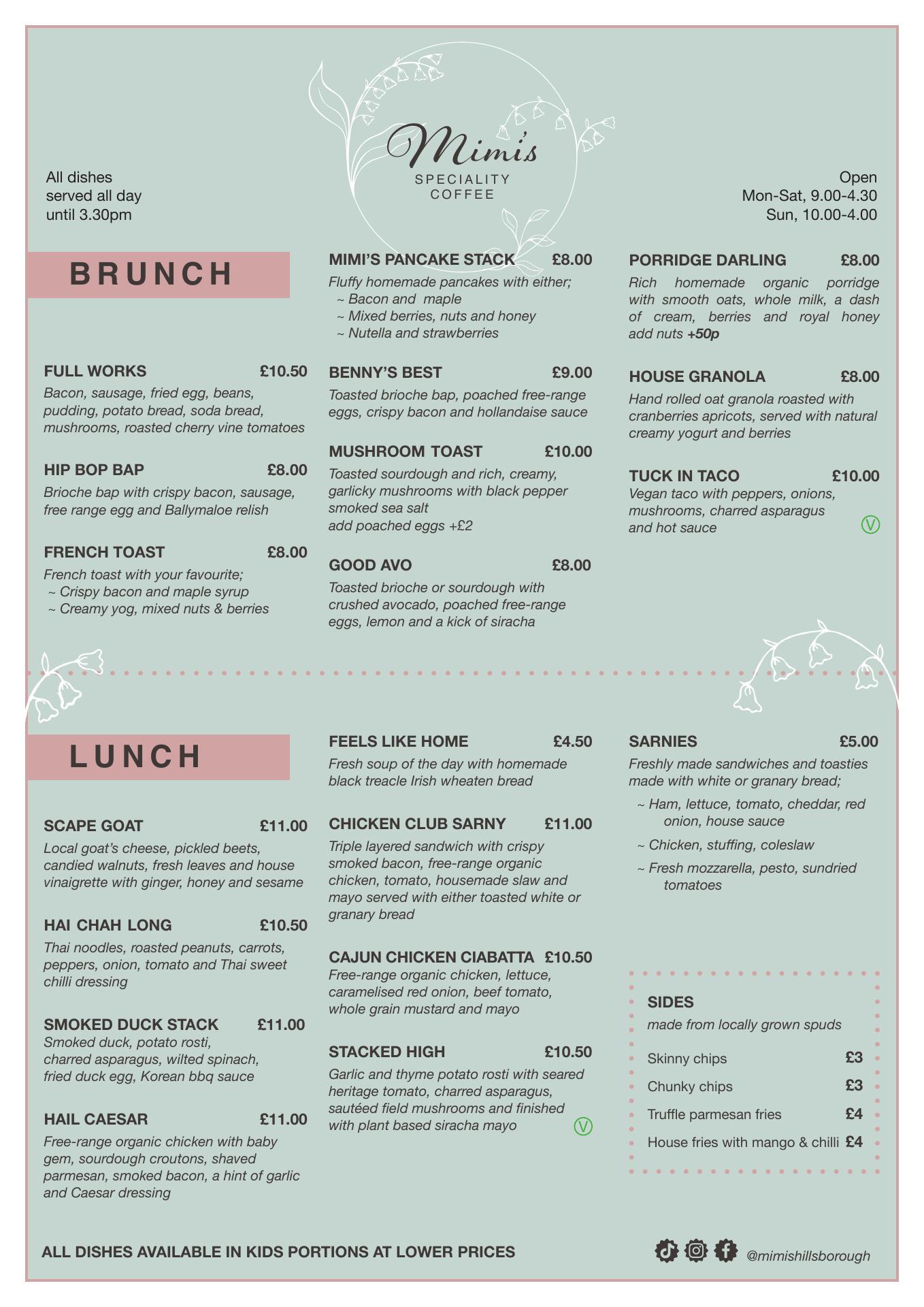 Mimi’s Specialty Coffee Menu