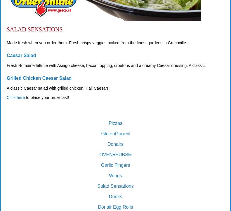 Greco Pizza Menu