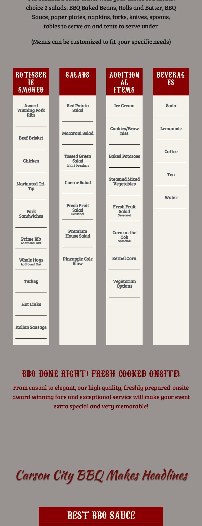 Carson City BBQ Co Menu