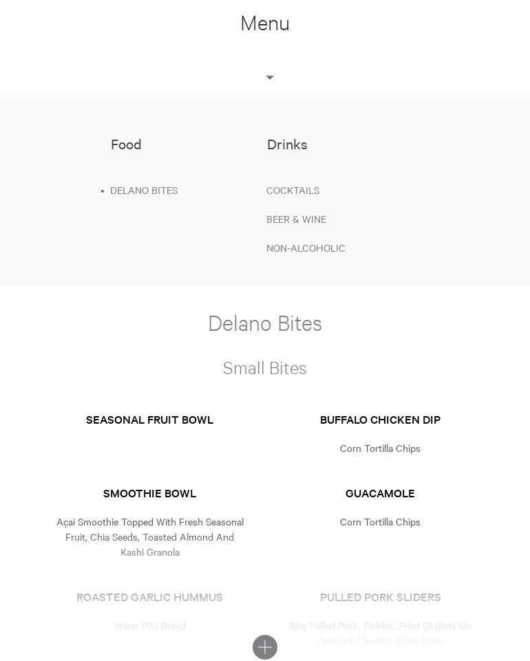 Delano Beach Club Menu