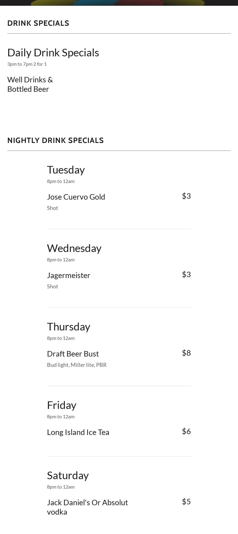 Spotlight Lounge Menu