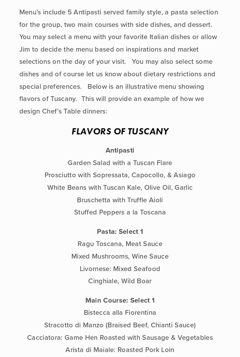 Chef's Table Menu