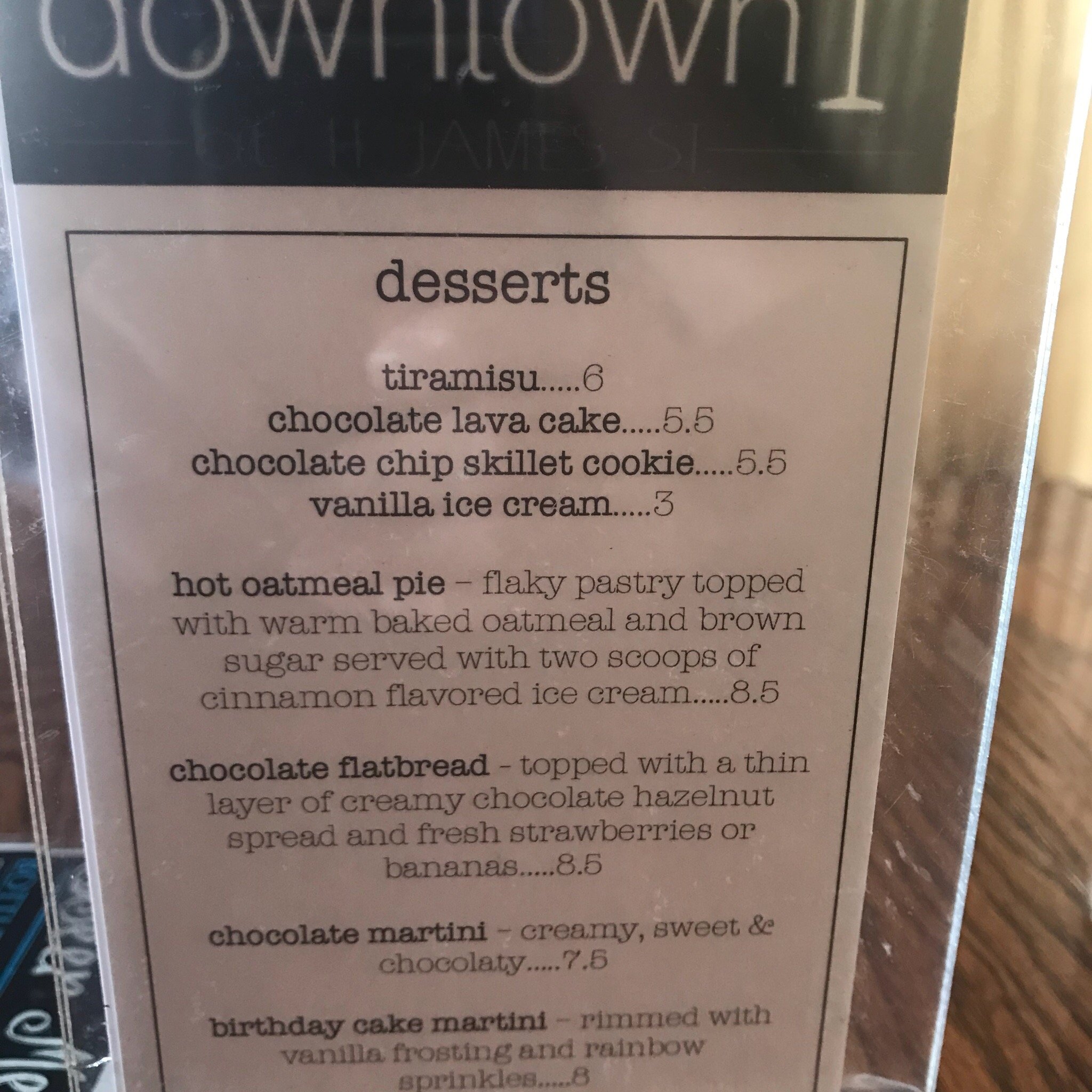 Downtown Club Menu