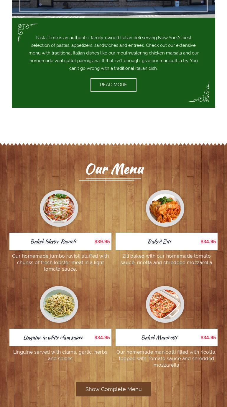 Pasta Time Ravioli Co Inc Menu