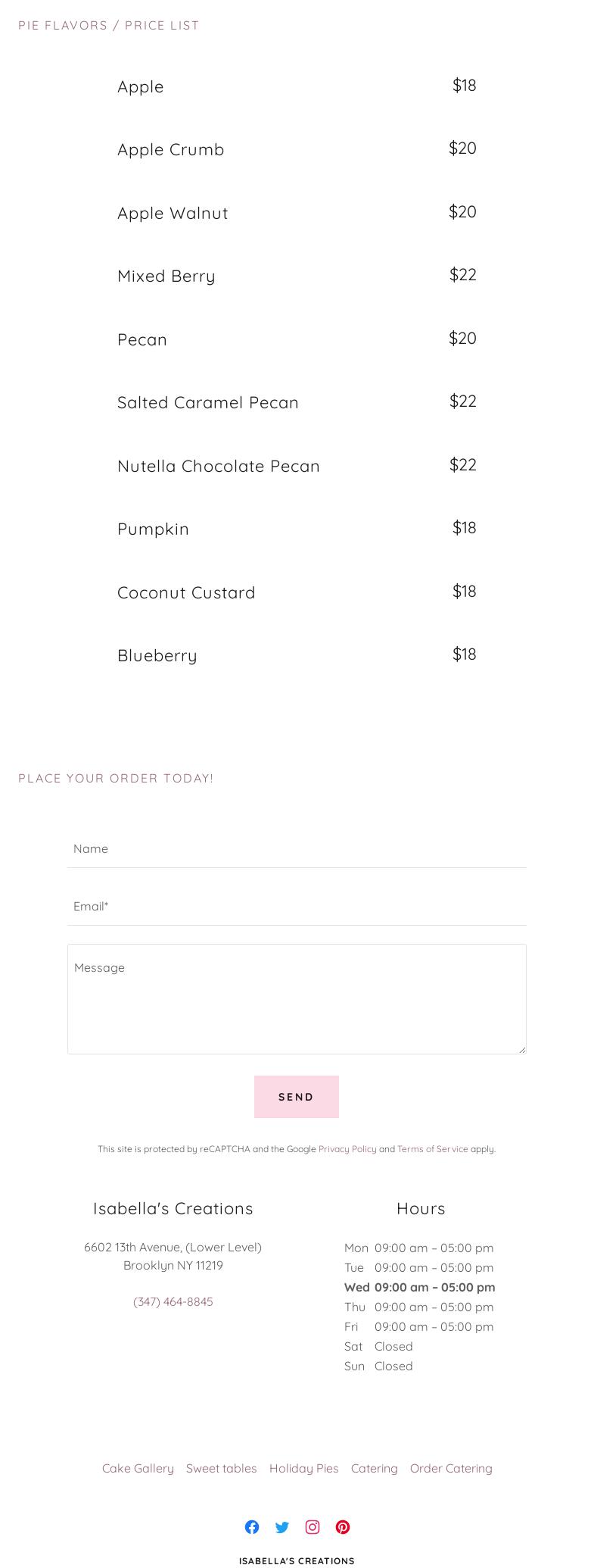 Isabella's Creations Menu