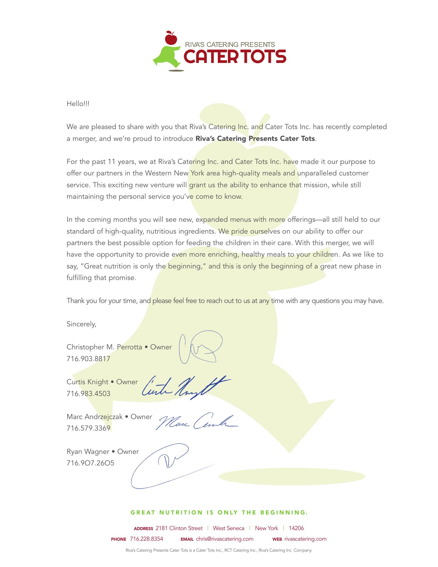 Riva's Adult Services Catering Menu