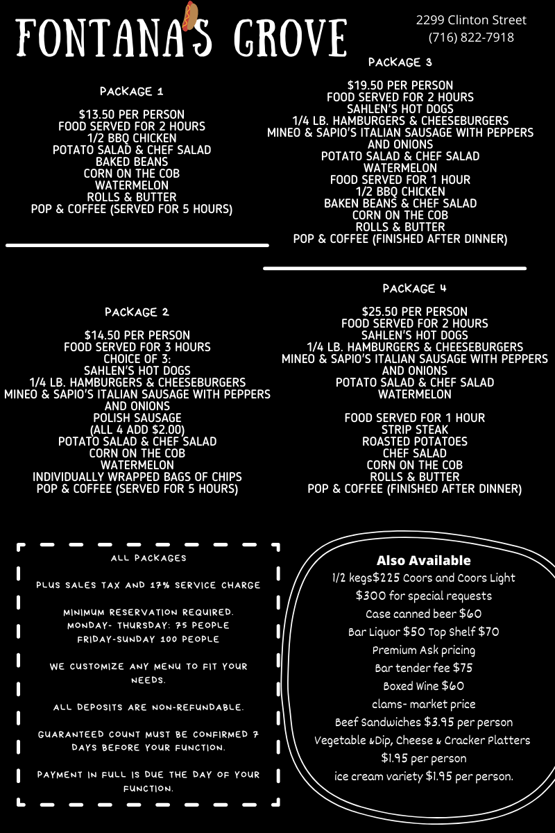 Fontana's Banquet Center & Grove Menu