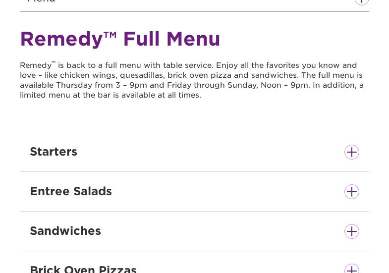 Remedy Bar Menu