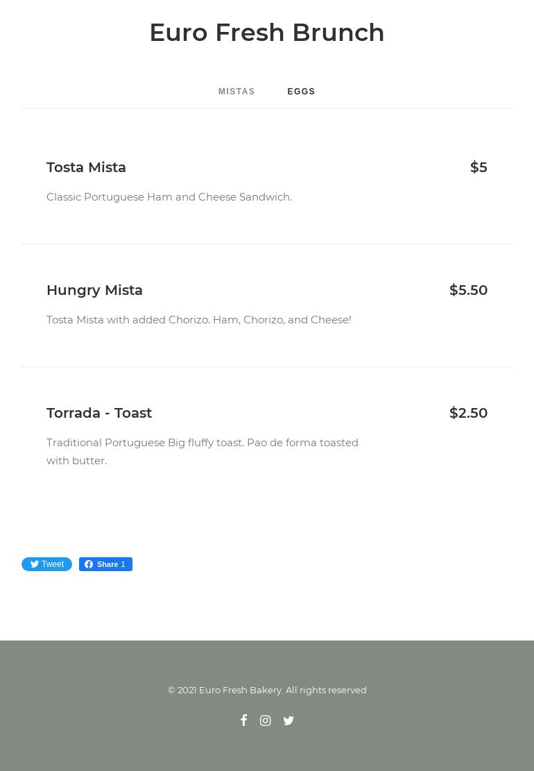 Euro Fresh Bakery Menu