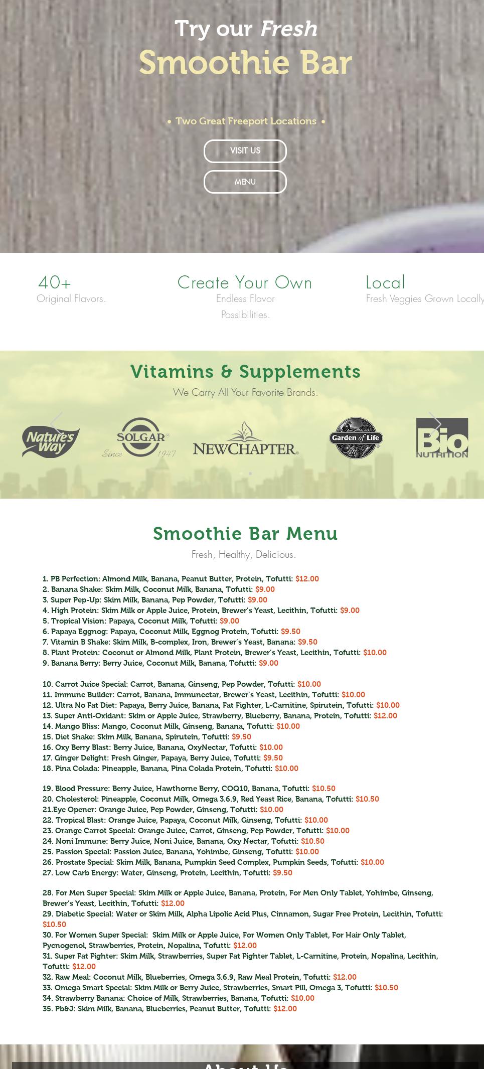 Sunrise Vitamins & Health Food Menu